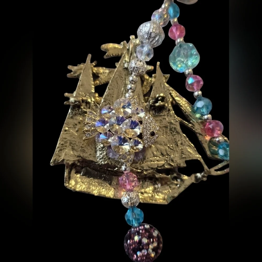 Sparkling Sailboat Beaded Bag Charm / Keychain